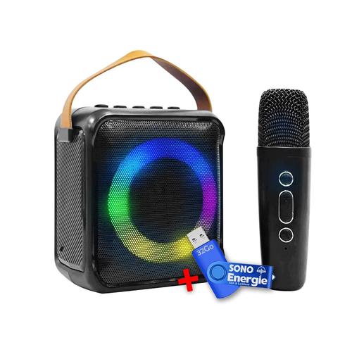 Innovalley KA04-BTH-N Mini-enceinte Bluetooth KARAOKE - LED RING -FM - micro sans fil rechargeable +clé USB 32Go