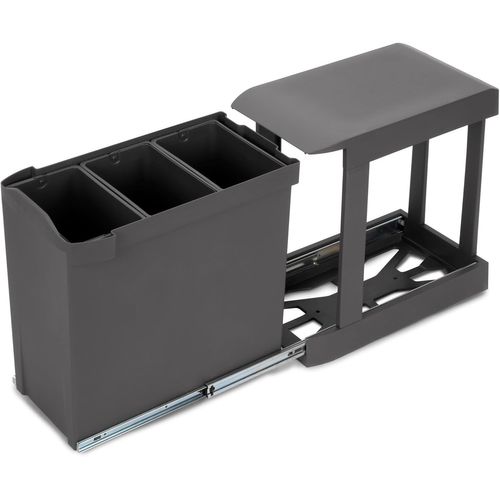 Poubelles De Recyclage Pour La Cuisine, 3 X 10L, Fixation Inférieure Et Extraction Automatique, Acier Et Plastique, Gris Antracite[KIT6504264]