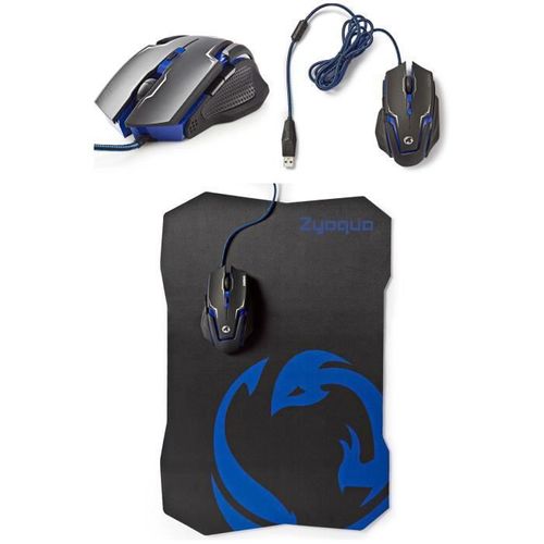 Souris Filaire 2400 dpi réglable 6 BOUTONS + Tapis de souris lisse avec base anti-dérapante