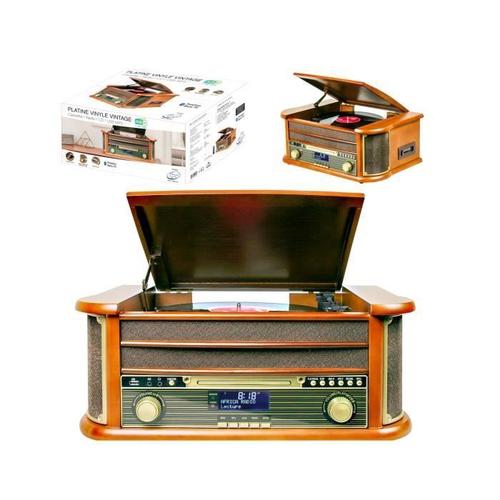 Platine vinyles en Bois laqué style Retro avec Radio et USB Ricatech RMC82, Platines
