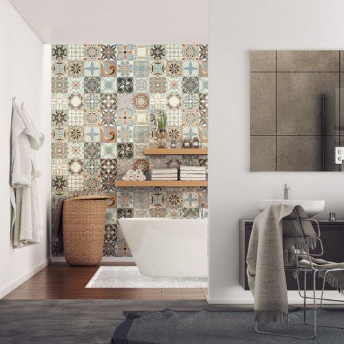 Adhésifs Carrelages Autocollant Rumba Carreaux De Ciment Carrelage Mural Salle De Bain Et Cuisine | 24 Pièces De 20 X 20 Cm[Kit6503667]