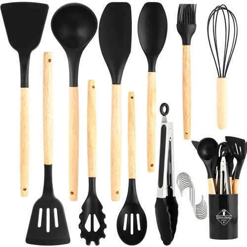 Ustensiles De Cuisine En Silicone, 22 Pcs Accessoire Cuisine Set Sans Bpa,Set Ustensile Cuisine En Silicone, Résistant À La Chaleur, Antiadhésif, Noir[Kit6501996]