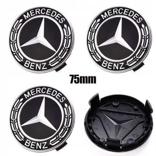Beq - 4x Logo 75mm Full Noir Origine Centre De Roue Jante Cache Moyeu Emblème Pour Mercedes Benz