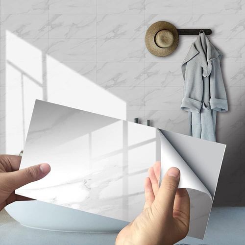 Hiser Rectangle Adhésive Décorative À Carreaux Pour Salle De Bains Et Cuisine Stickers Carrelage, Motif De Marbre 3D Mosaïque Imperméables Adhésive Décoration, 30X15Cm (Blanc,16Piè[KIT6502368]