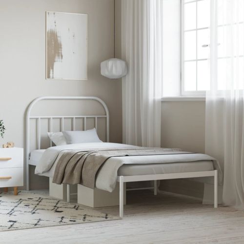Vidaxl Cadre De Lit Métal Sans Matelas Et Tête De Lit Blanc 100x190 Cm