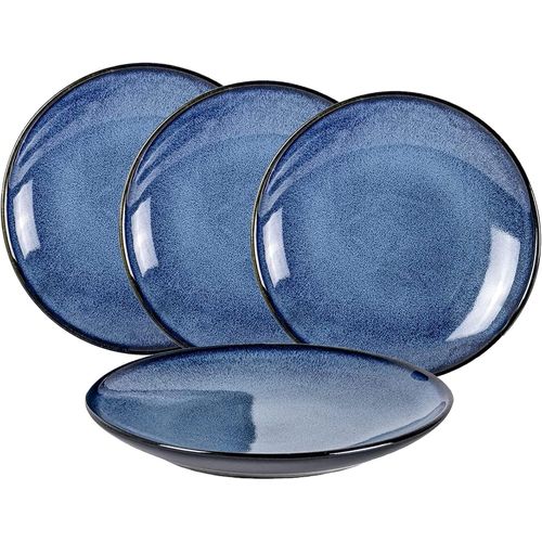 Assiette À Dîner, Service De Table En Grès Glaçure Ceramique Pour 4 Personnes, Assiettes À Dessert/Assiette Menu/Accessoires De Table En Couleur Bleu De 26 Cm - 4 Pcs[Kit6502662]