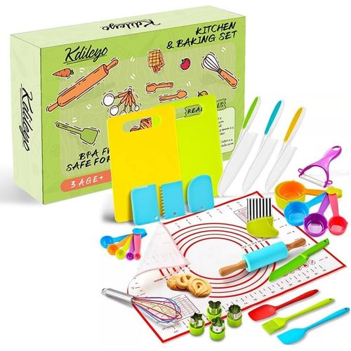 Kit Cuisine Complet Enfant- Couteau Sécurité Pour EnfantKit Patisserie Enfant- Accessoires Montessori -Vrais Ustensiles De Cuisine Sécurisés- Cadeau Enfant 3,4,5,6,7 Ans - Educat[KIT6501045]