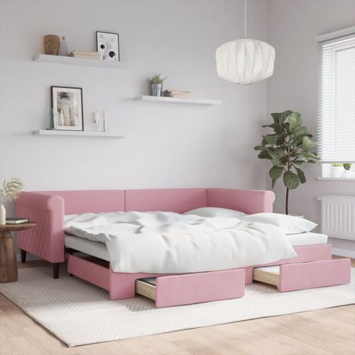 Vidaxl Lit De Jour Avec Gigogne Et Tiroirs Rose 100x200 Cm Velours