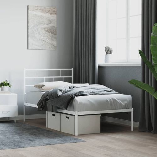 Vidaxl Cadre De Lit Métal Sans Matelas Et Tête De Lit Blanc 100x190 Cm