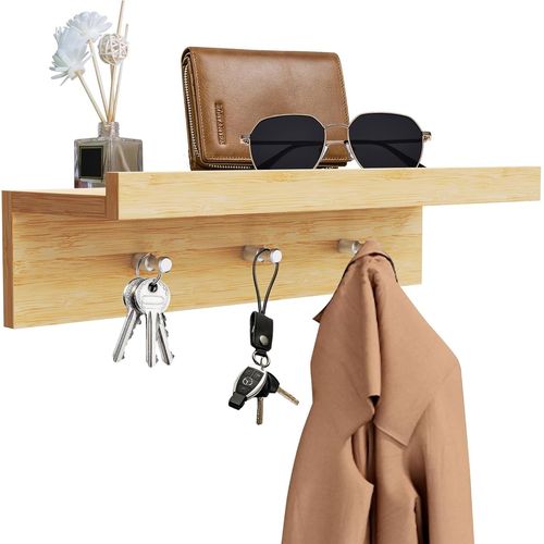 Porte Clef Mural En Bois Avec Étagère, Porte Clés Avec 3 Crochets, Boite A Clef Decorative, Pour L'entrée, Le Couloir, La Cuisine[Kit6503224]