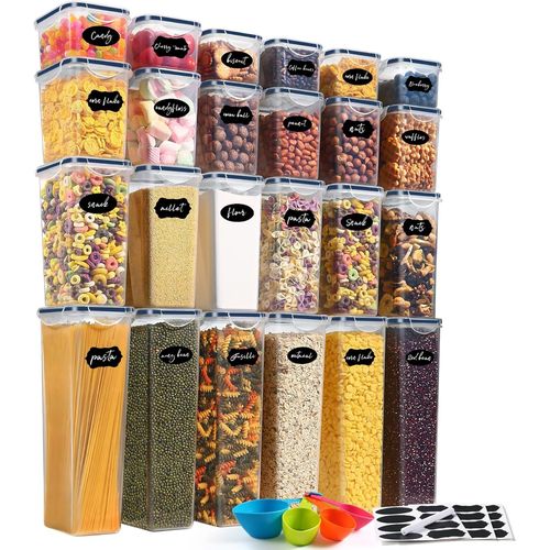 Boite Hermetique Alimentaire, 24 Boîtes Alimentaires En Plastique Sans Bpa Avec Couvercles, Boite De Rangement Cuisine, Pour Céréales, Farine Et Aliments Secs[Kit6500985]