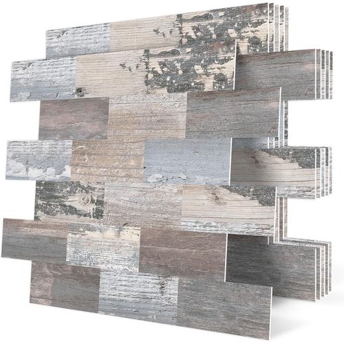 20-Pièces Dalle Plaque Pvc Credence Adhesive Autocollant Carrelage Carreaux Adhesif Mural Cuisine Pour Salle De Bain,Imitation Bois (30.5X 30.5Cm)[KIT6501242]