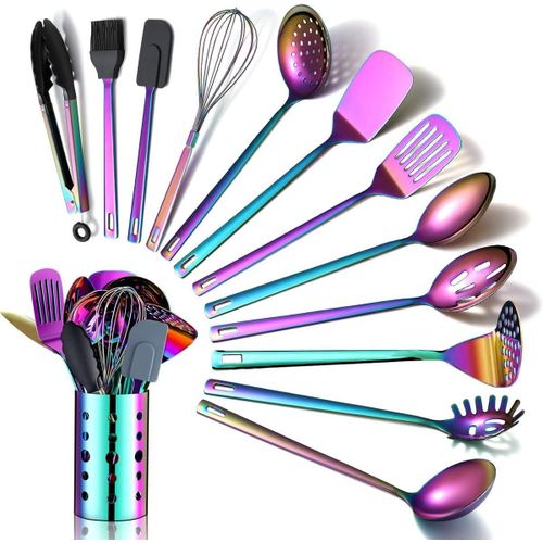 Ensemble D'ustensiles De Cuisine Arc-En-Ciel, Ensemble D'ustensiles De Cuisine En Acier Inoxydable De 13 Pièces Avec Placage Arc-En-Ciel En Titane, Ensemble D'outils De Cuisine Ave[Kit6500667]