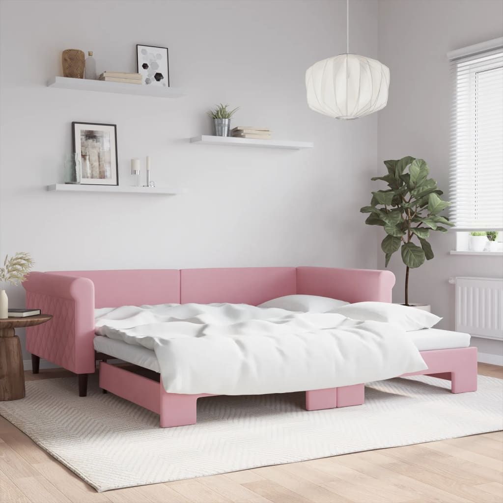 Vidaxl Lit De Jour Avec Lit Gigogne Rose 100x200 Cm Velours