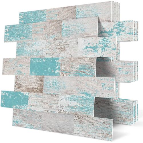 Dalle Plaque Pvc Credence Adhesive Carrelage Carreaux Adhesif Mural Cuisine Pour Salle De Bain,Bleu (10-Pièces,30.5X 30.5Cm)[KIT6501248]