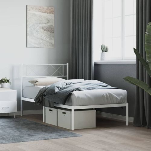 Vidaxl Cadre De Lit Métal Sans Matelas Et Tête De Lit Blanc 100x190 Cm