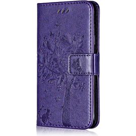 Coque Pour Huawei Honor 10, Etui En Cuir Pu Portefeuille, Antichoc Flip Case Housse Retro Emboss Serie De Chat Et Darbre Pour Huawei Honor 10 - Violet