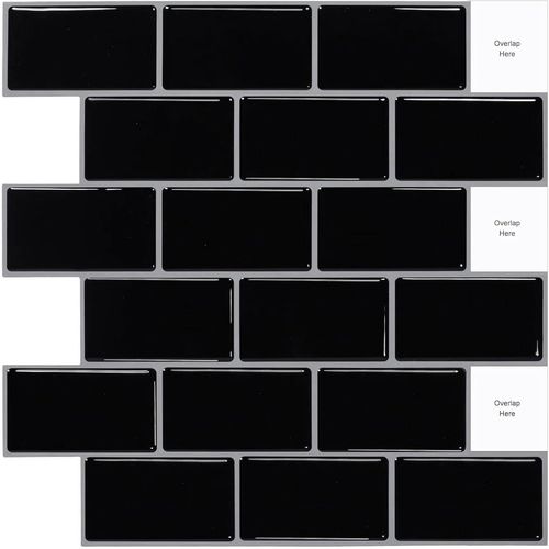 10 Pcs Noir Sticker Carrelage Adhesif Mural 3D Cuisine Salle De Bain (30,5X 30,5Cm)[KIT6501209]
