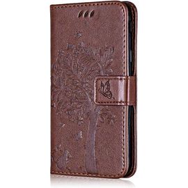 Coque Pour Huawei Honor 10, Etui En Cuir Pu Portefeuille, Antichoc Flip Case Housse Retro Emboss Serie De Chat Et Darbre Pour Huawei Honor 10 - Cafe