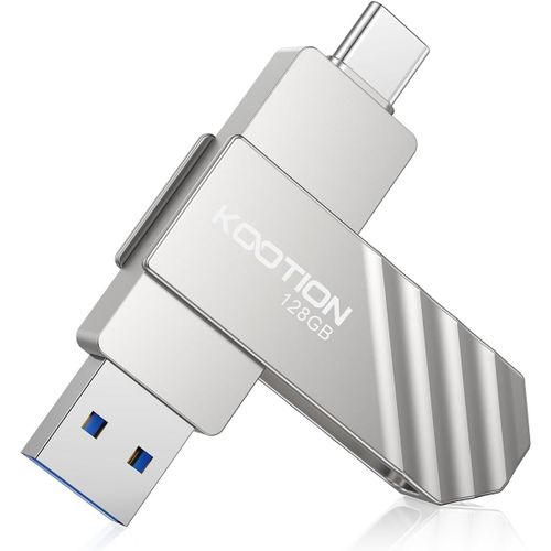KGABERY-Cle Usb 128 Go Clé Usb C 3.2 Clef Usb 128Go Otg Jusqu'À 500Mb/S 2-En-1 Double Connecteurs Externe Ssd Métal Pour Type-C-Iphone/Android-Smartphone/Tablette/Mac/Pc,Argent