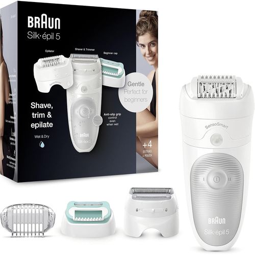 Kgabery-Silk-Épil 5 Épilateur Électrique Femme,Tête De Rasage Et Tondeuse Pour Une Épilation En Douceur,Pincettes Micro-Grip,Technologie Wet&dry,5 5-625,Blanc/Gris