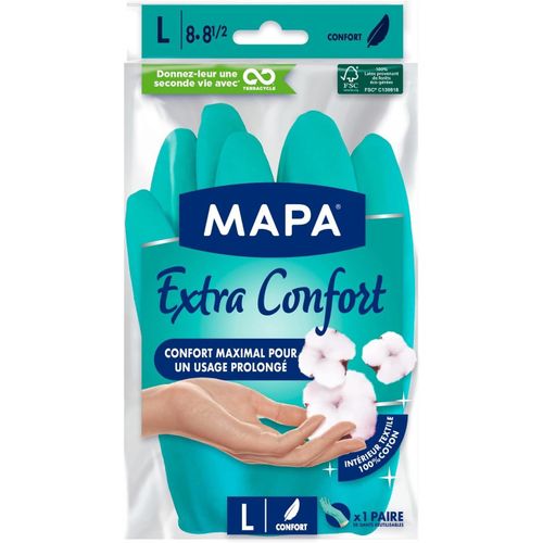KGABERY-Mapa-Extra Confort-Gants De Ménage En Latex Doublure Textile 100% Coton-Confortables Et Résistants Pour Un Usage Prolongé-1 Paire-Taille L