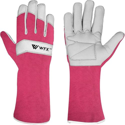KGABERY-Gants De Jardinage Longs En Cuir Pour Femmes,Hommes Et Femmes,Gants De Jardin Durables En Peau De Chèvre,Protection De L'Avant-Bras,Résistant Aux Épines,Travail De Jardinier (Rose,S)
