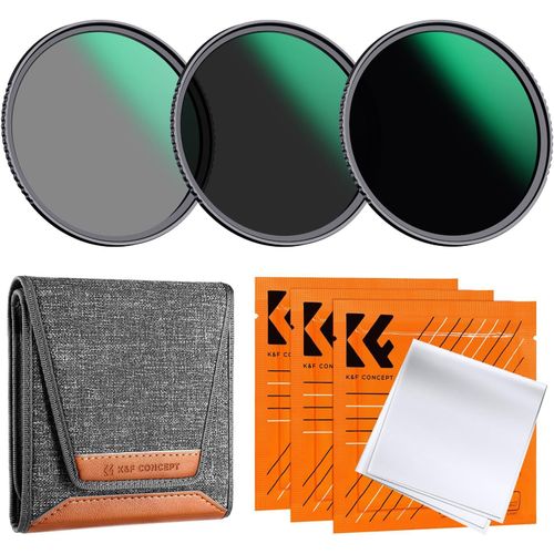 KGABERY-72Mm Filtre Nd8+Nd64+Nd1000+Sac+3 Chiffons Densité Neutre 3/6/10 Stops Nano-Revêtement Hd Anti-Rayures Étanche Pour Objectif Appareil Photo (D Série)