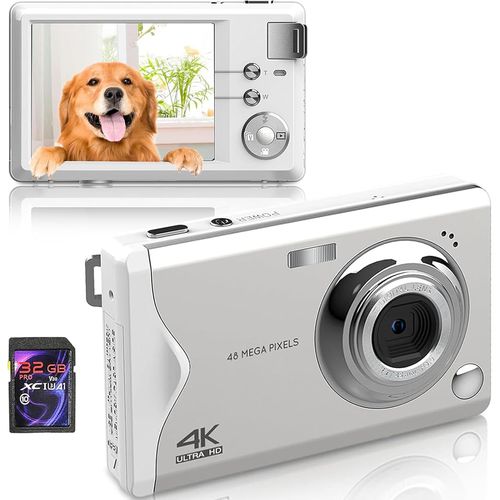 KGABERY-Appareil Photo Numérique 4K 1080P 48Mp-Mini Appareil Photo Numérique Avec Carte Sd 32 Go-Appareil Photo Fhd Rechargeable Avec Écran Lcd 3.0-Zoom Numérique 16X-Pour Débutants-Blanc