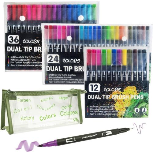 Chenquansarl-Fourniture Scolaire. Feutres Coloriage Enfants. Trousse Scolaire Fille Et Garcon. Feutre Acrylique Double Pointe Et Trousse Grande Capacité. Malette Dessin Enfant. Non Toxique.(12)