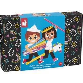 ChenQuanSarl-Coffret Coloriage 42 Pièces - 12 Cartes À Colorier, 10 Feutres, 5 Feutres Pailletés, 7 Feutres Magiques, 8 Crayons De Couleur - Idéal Cadeau - Boite Réutilisable - Dès 3 Ans - J07419