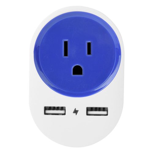 CONNOR Adaptateur de voyage UE vers etats-Unis, Japon, avec double interface USB pour telephone portable et tablette 110-240 V/10 A, bleu