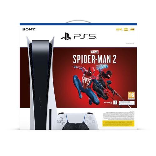 Pack Console Sony Playstation 5 + Marvel's Spider-Man 2 + Manette Sans Fil Dualsense Blanc Et Noir