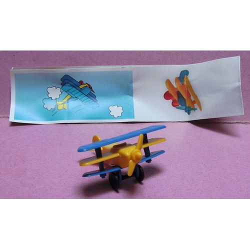 Figurine Animée Maraja / Promotoys - Avion Triplan Jaune Et Bleu - Art. 112 - (Style Kinder)