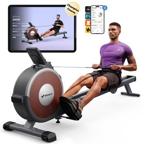 Rameur D'appartement - Merach, 16 Niveaux De Résistance, Deux Rails, Charge Maximale De 160 Kg, Compatible Avec App