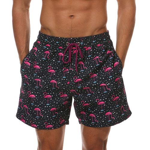 Datifer-Short Classique En Polyester Pour Homme,Séchage Rapide,Respirant,Doublure En Maille,Para Zones Bre,Pantalon De Plage,Été 2025-Black Flamingo-L