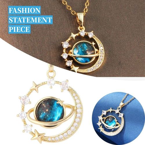 Collier D'Astronaute De Planète Ciel Étoilé En Acier Inoxydable Pour Femmes, Forme Lumineuse Et Luxueuse De Tempérament, Chaîne En Métal, Cadeau De Bijoux