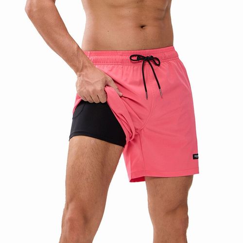 Escatch-Short Respirant À Doublure Longue Pour Homme,Séchage Rapide,Sport,Natation,Plage,Poches Zippées,Dernier,2025-Rose Red-Xl