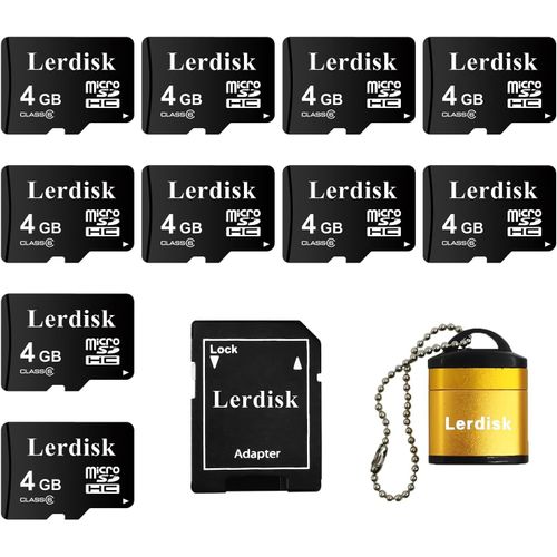 Lot De 10 Cartes Micro Sd 4Go Classe 6 | Compatible Lecteurs Mp3, Téléphones Anciens & Appareils Sdhc | Ip65 Antichoc Et Certifié Ce (4Gox10)[Hero2782]