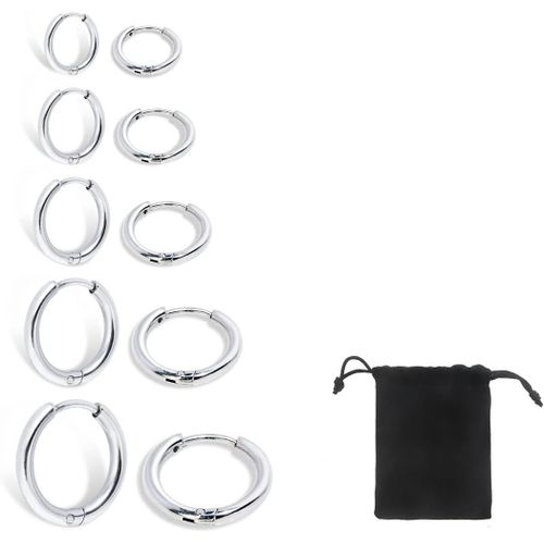 Meimieshop-5 Paires Acier Inoxydable Boucles D¿Oreilles Anneau Homme Femme Boucles D Oreilles Créole Argent,Petite