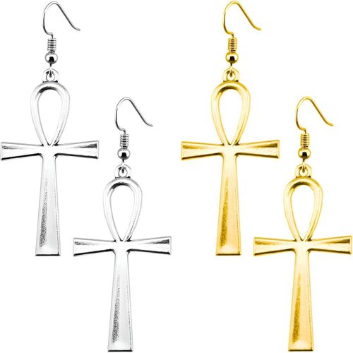 Meimieshop-Lot De 2 Paires De Boucles D'oreilles En Forme De Croix D'ankh-Vintage-Pendentif En Forme De Croix Égyptienne-Boucles D'oreilles Pour Femmes-Vieux Or Argenté