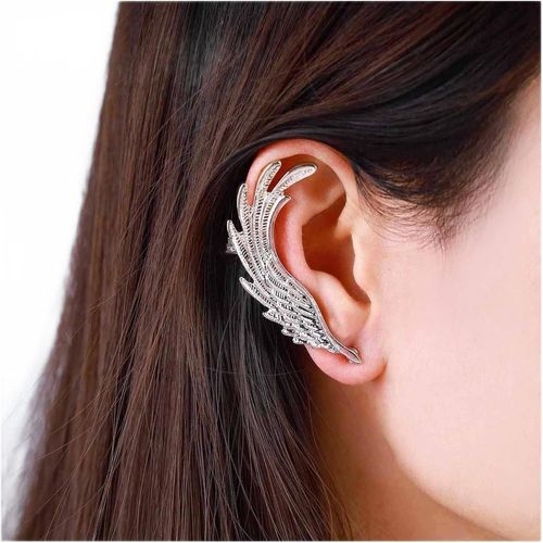 Meimieshop-Boucles D'oreilles Boho Ailes D'ange Boucles D'oreilles Ailes Grimpantes Boucles D'oreilles Plumes Clips D'oreilles Boucles D'oreilles Ailes Argentées Boucles(Oreille Droite Argentée)