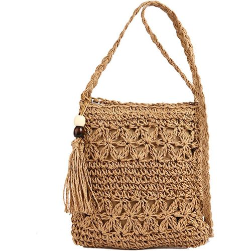 meimieshop-Sac De Plage Sac Pochette Bandouliere Femme Petit Sacs À Main Portés Épaule Femme Straw Bag Summer Accessories Style Vintage Et Tissé À La Main,Idéal Pour Accessoires D'Été