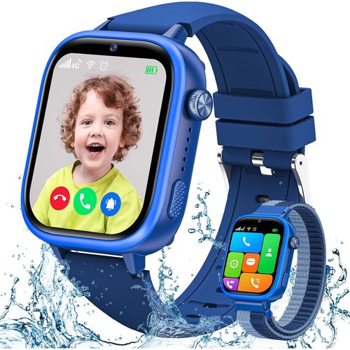 Meimieshop-Montre Connectée Enfant 4g,Smartwatch Téléphone Avec Ip68 Étanche,Carte Sim,Sos,Bracelet Gps,Chat,Appel Vidéo,Mode Classe,Podomètre,Sommeil,Réveil,Montre Intelligente Enfants Bleu