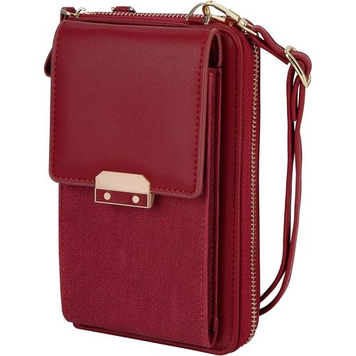 meimieshop-Sac À Bandoulière Pour Téléphone Portable Femme Portefeuille Mini Pochette En Pu Cuir Grande Capacité Sac À Main Bandoulière Avec Emplacement Pour Carte Pour Voyage Bureau Shopping Rouge