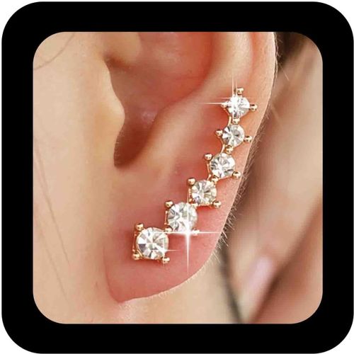 Meimieshop-Boucles D'oreilles Boho En Cristal Boucles D'oreilles Grimpantes En Cz Or Boucles D'oreilles En Strass Boucles D'oreilles En Cristal Boucles D'oreilles En Grappe Bijoux Pour Femmes