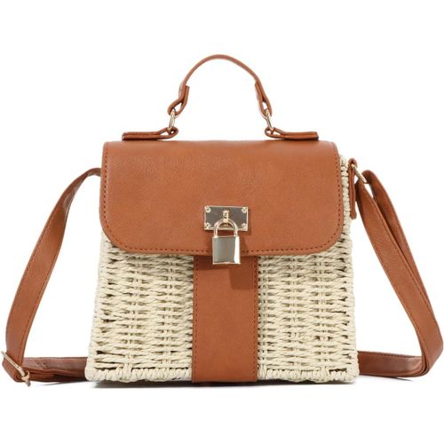 meimieshop-Sac Bandoulière Rotin Tressé Femme Été Élégant Cabas Osier Sac À Main Panier Paille Avec Sangle Pour Plage Vacances(Beige)