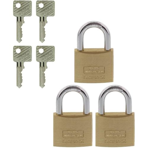 meimieshop-Cadenas À Cylindre,Lot De 3 Cadenas Identiques,4 Clés Incluses,15291 Trio 405 40 Gl Sb