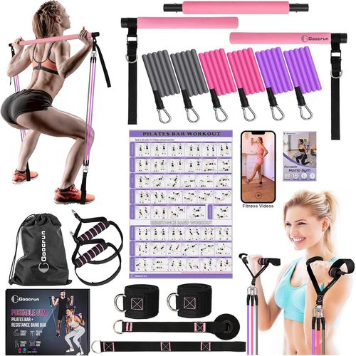 Meimieshop-Ensemble De Barres De Pilates Et De Bandes De Résistance Avec Poignées,Salle De Sport Portable À Domicile¿ Livré Avec Des Affiches Et Des Vidéos De Fitness