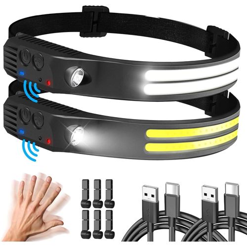 Meimieshop-Lampe Frontale Led Ultra Puissante,2 Pièces 230° Grand Angle Torche Frontale Avec 6 Modes D'éclairage,2*Led Lumière Blanche Capteur Lampes Frontales Étanches Pour Jogging,Pêche,Course À Pied
